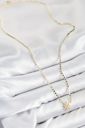 Brass Zircon Stone Pole Star Model Crush Chain Gold Color Women Necklace