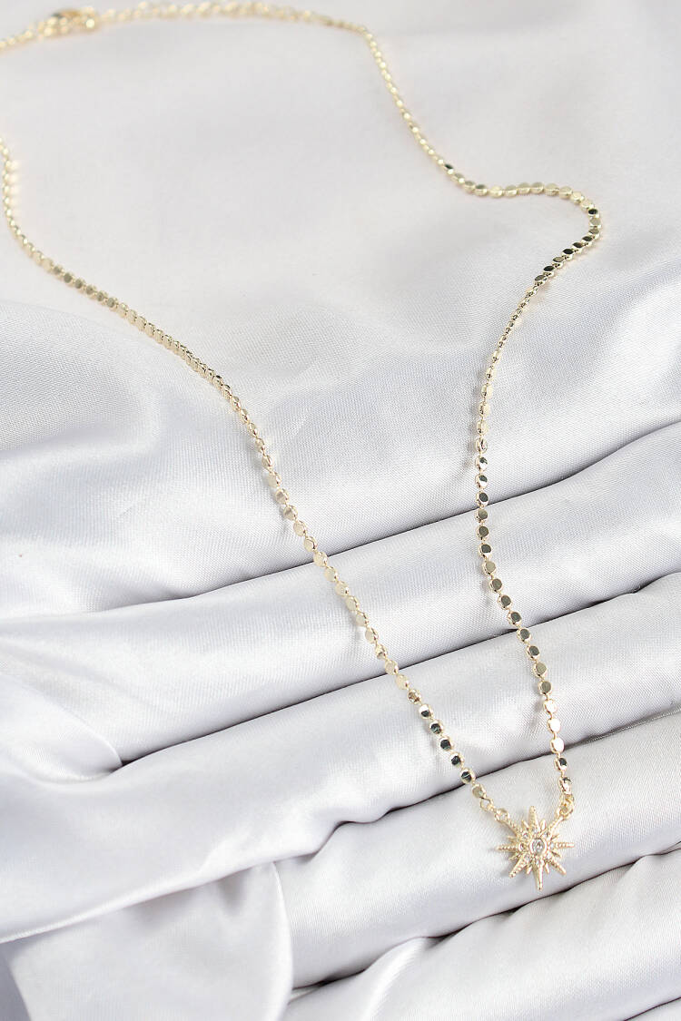 Brass Zircon Stone Pole Star Model Crush Chain Gold Color Women Necklace