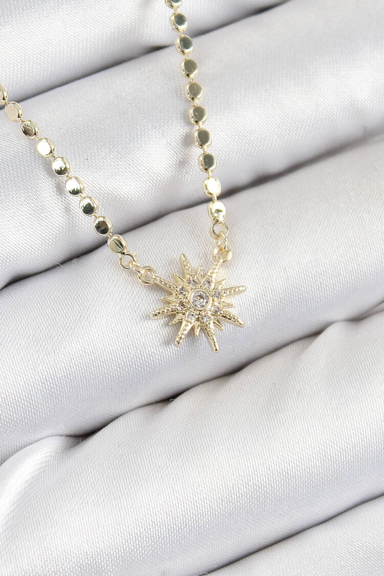 Brass Zircon Stone Pole Star Model Crush Chain Gold Color Women Necklace