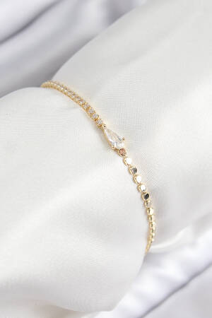 Brass Zircon Stone Drop Pattern Crush Chain Gold Color Women Bracelet