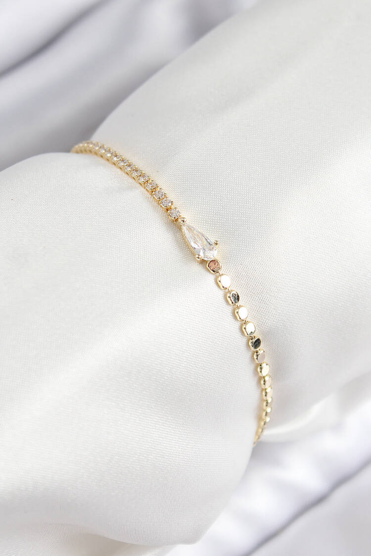 Brass Zircon Stone Drop Pattern Crush Chain Gold Color Women Bracelet