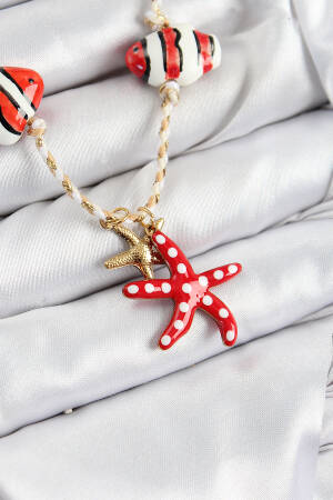 Sea Yıldız Figured Pattern Cream Rope Women Necklace With Ceramic Motif - Brand: Ebijuteri - Women & Kids, Baby Clothes Wholesale - Globality Store