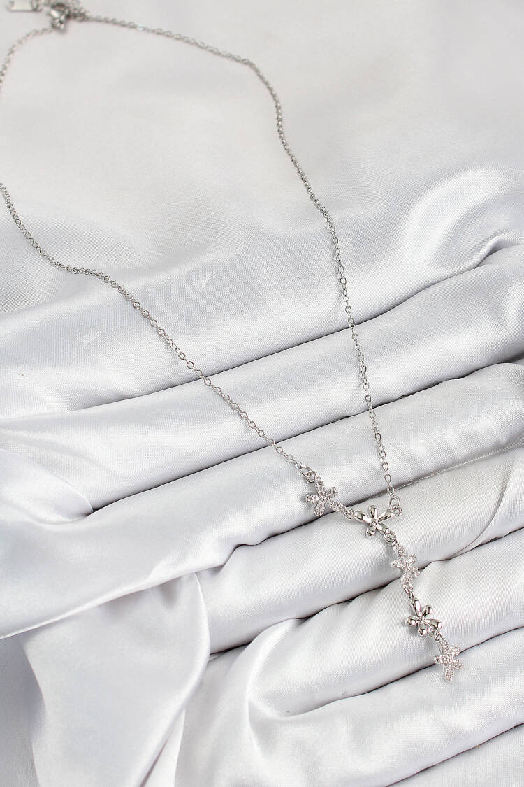 316l Steel Zircon Stone Flower Pattern Silver Color Women Necklace
