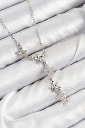 316l Steel Zircon Stone Flower Pattern Silver Color Women Necklace