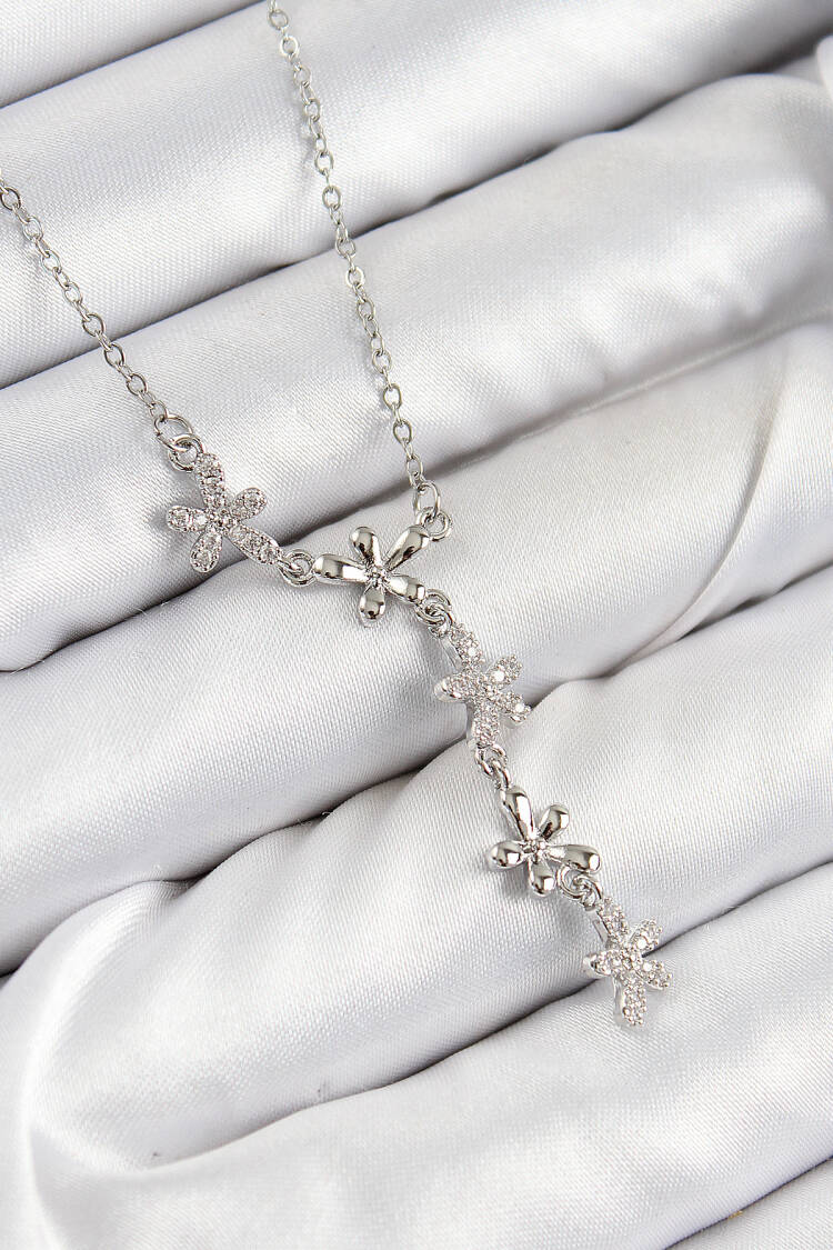 316l Steel Zircon Stone Flower Pattern Silver Color Women Necklace