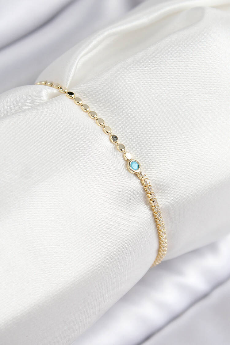 Brass Zircon Stone Beads Pattern Crush Chain Gold Color Women Bracelet