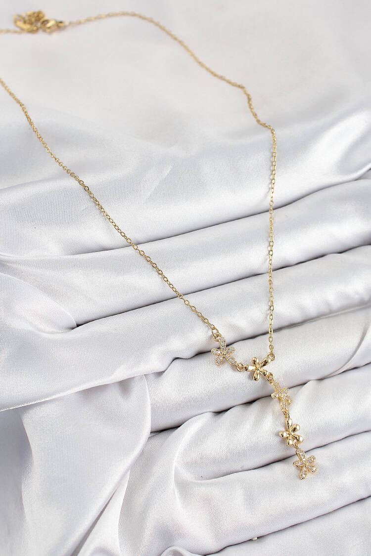 316l Steel Zircon Stone Flower Model Gold Color Women Necklace