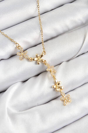 316l Steel Zircon Stone Flower Model Gold Color Women Necklace
