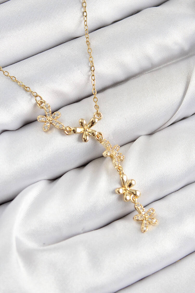 316l Steel Zircon Stone Flower Model Gold Color Women Necklace