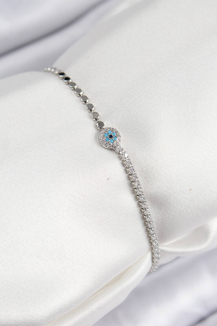 Brass Zircon Stone Evil Eye Model Crush Chain Silver Color Women Bracelet