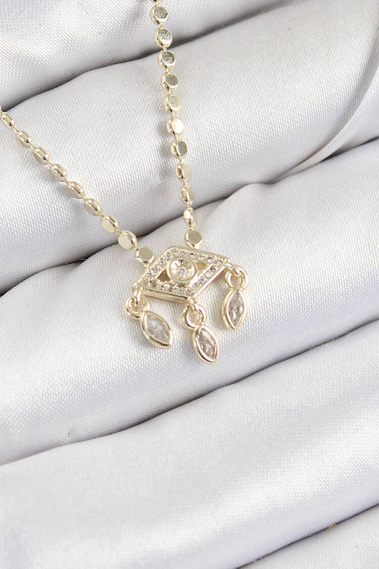 Brass Zircon Stone Rocking Eye Model Crush Chain Gold Color Women Necklace