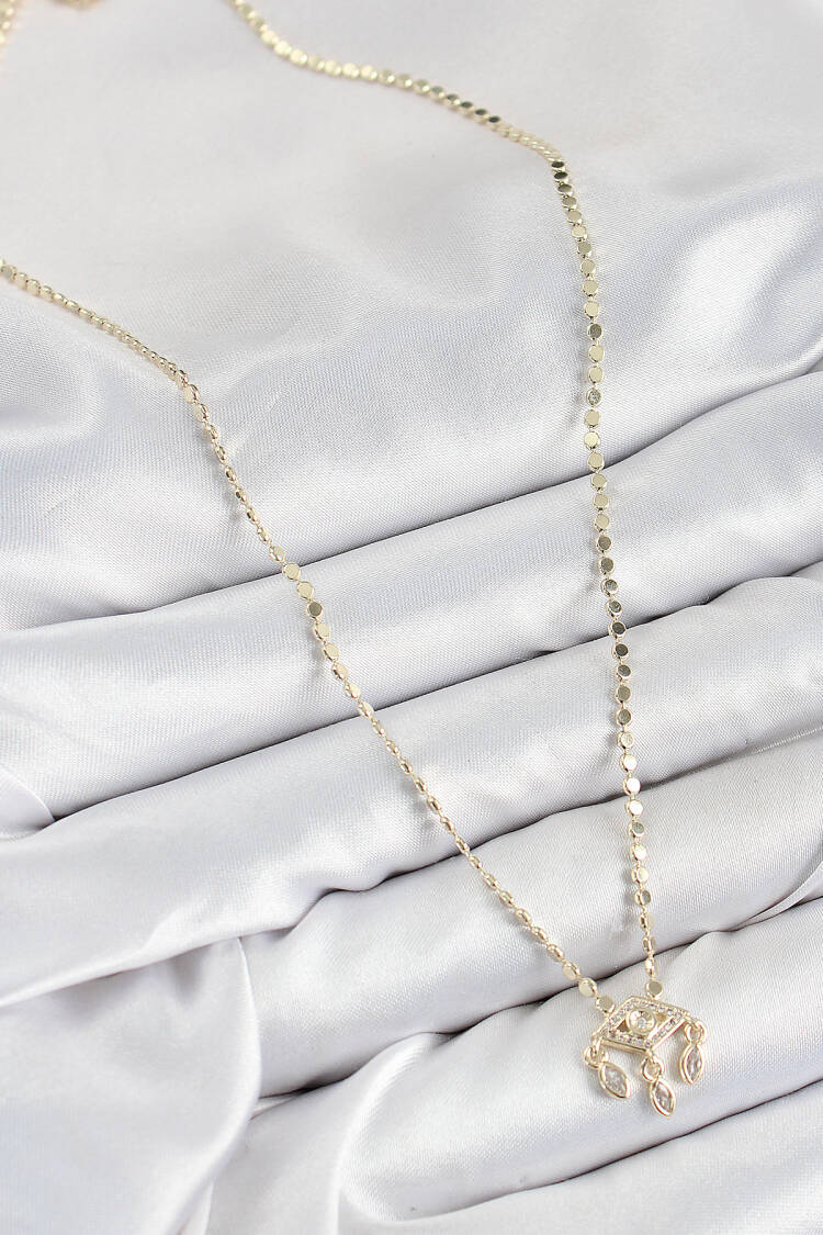 Brass Zircon Stone Rocking Eye Model Crush Chain Gold Color Women Necklace