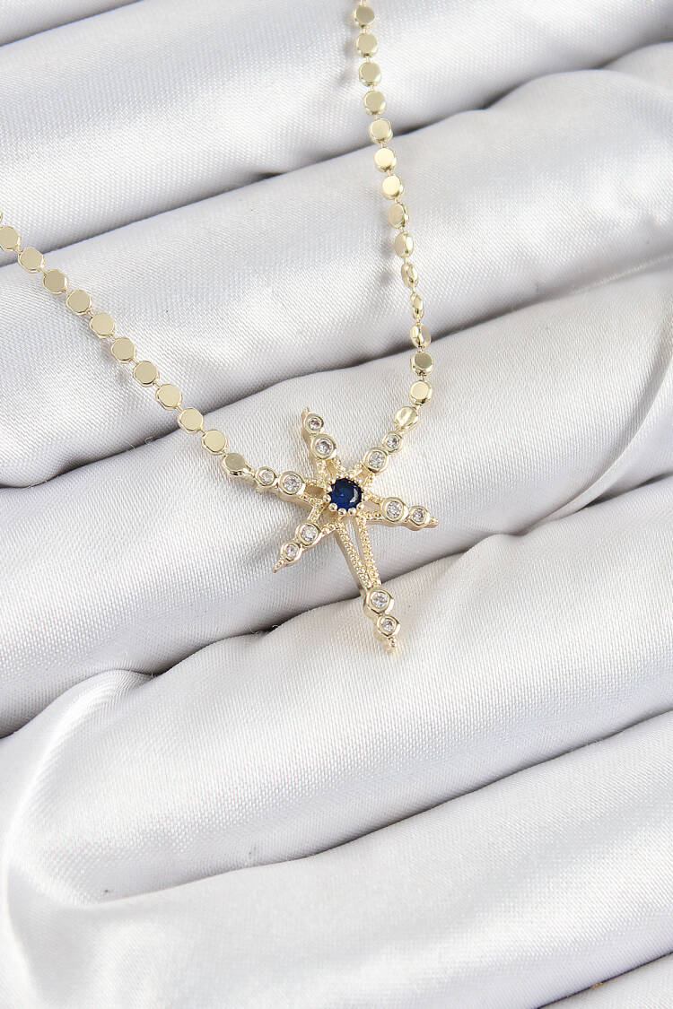 Brass Zircon Stone Pole Star Model Crush Chain Gold Color Women Necklace