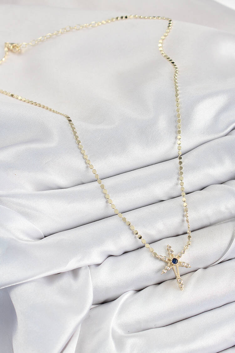 Brass Zircon Stone Pole Star Model Crush Chain Gold Color Women Necklace