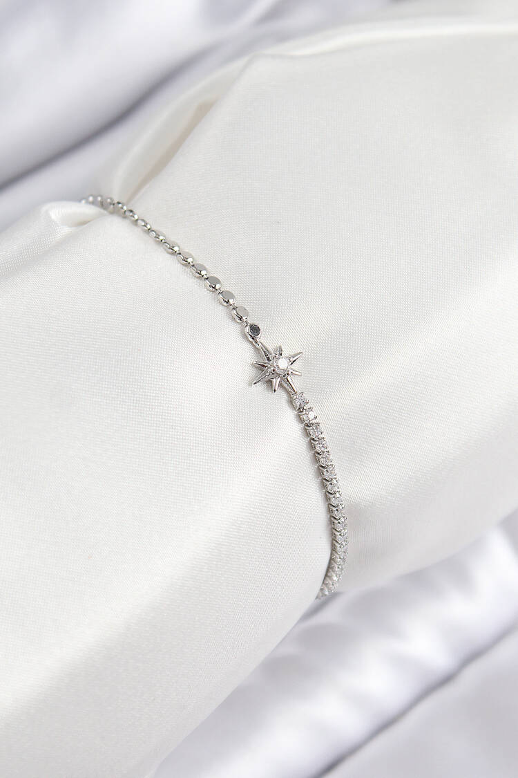 Brass Zircon Stone Pole Star Model Crush Chain Silver Color Women Bracelet