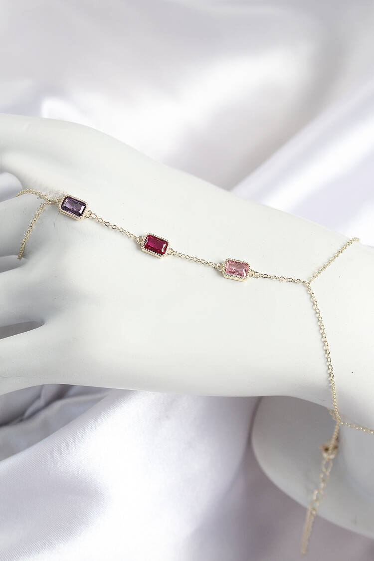 Brass Color Zircon Stone Rectangular Model Gold Color Women Shahmeran