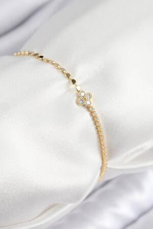 Brass Zircon Stone Clover Pattern Crush Chain Gold Color Women's Bracelet