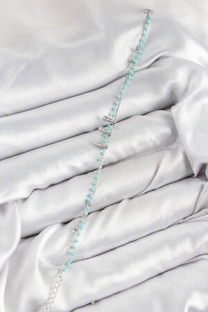 Blue Beaded Pattern Silver Color Women's Bracelet With Brass Zircon Stone