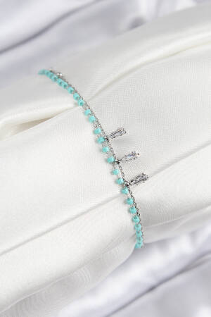 Blue Beaded Pattern Silver Color Women's Bracelet With Brass Zircon Stone