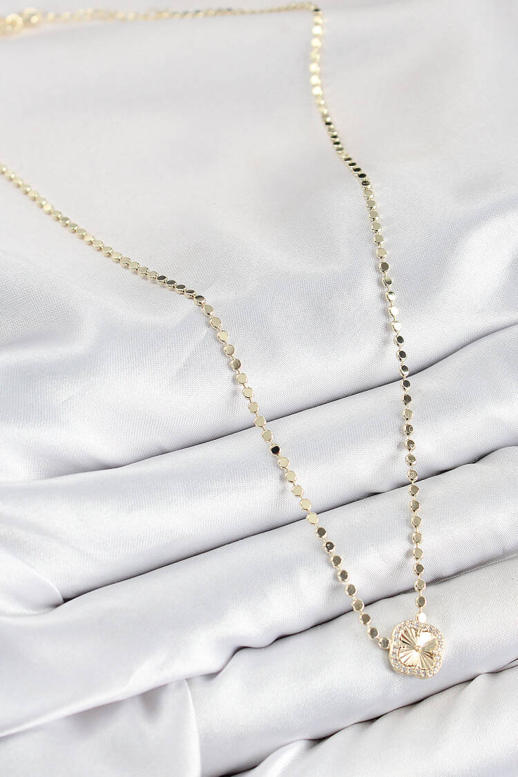 Brass Zircon Stone Clover Pattern Crush Chain Gold Color Women Necklace