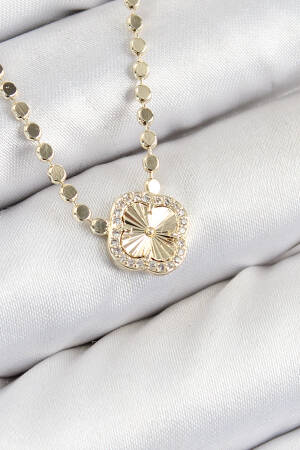 Brass Zircon Stone Clover Pattern Crush Chain Gold Color Women Necklace