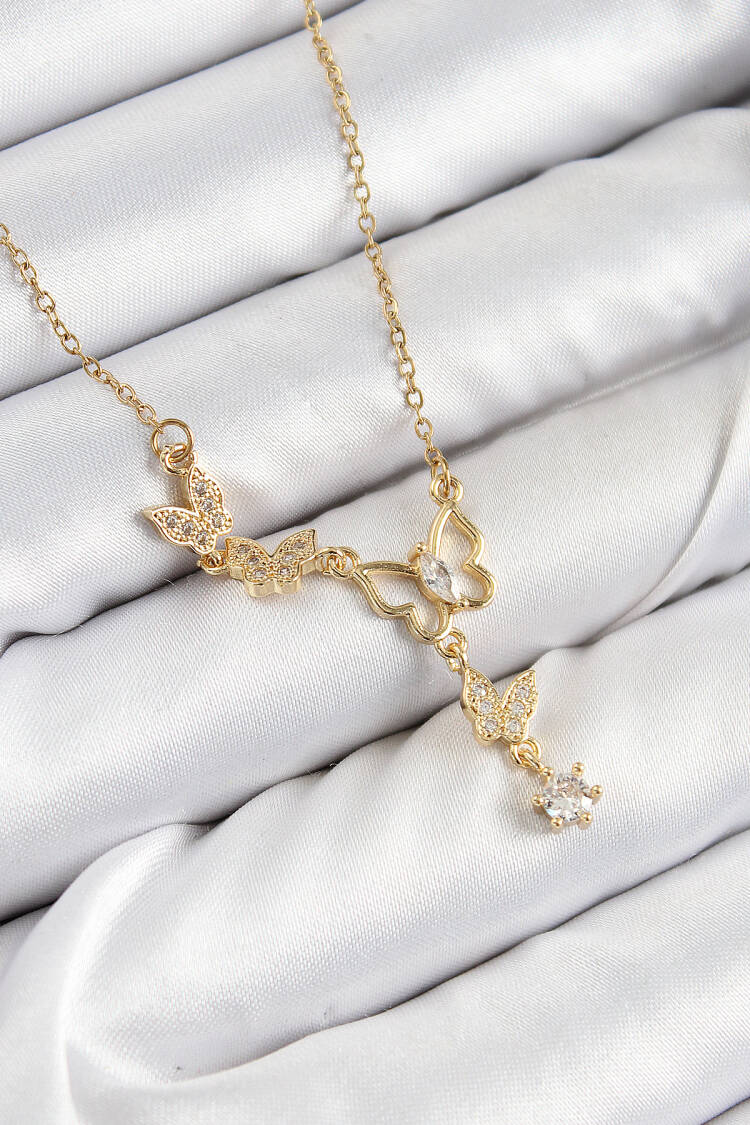 316l Steel Zircon Stone Butterfly Model Gold Color Women Necklace