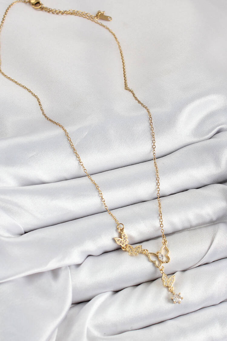 316l Steel Zircon Stone Butterfly Model Gold Color Women Necklace
