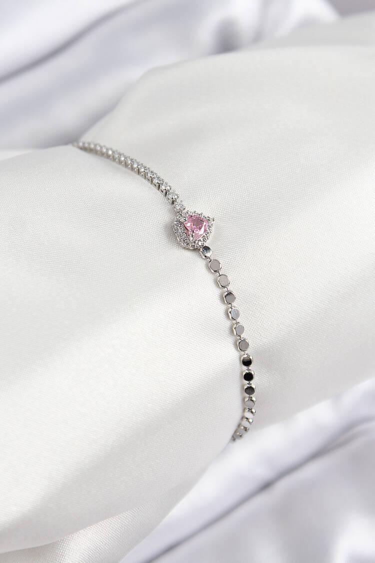 Brass Zircon Stone Heart Model Crush Chain Silver Color Women Bracelet