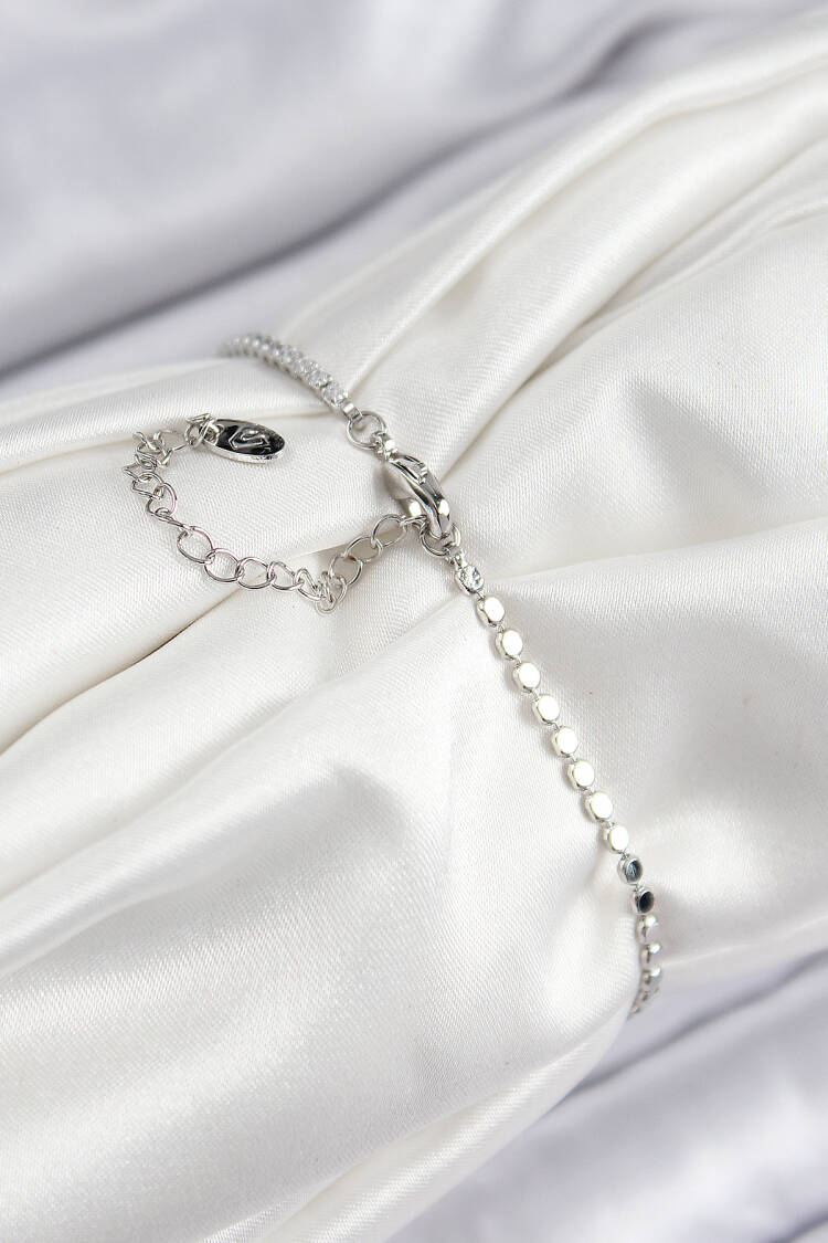 Brass Zircon Stone Beads Pattern Crush Chain Silver Color Women Bracelet