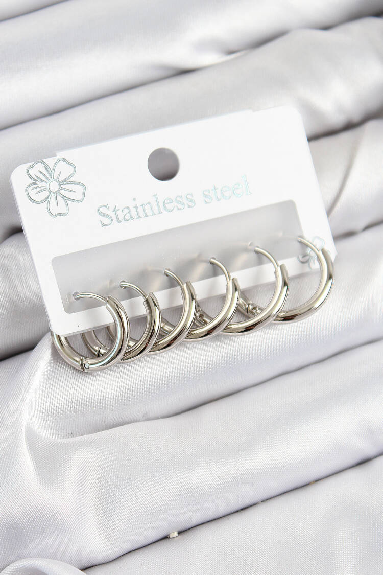 316l Steel Ring Model Silver Color Set Of 3 Women Earrings