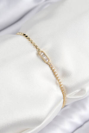 Brass Zircon Stone Rectangle Pattern Crush Chain Gold Color Women's Bracelet