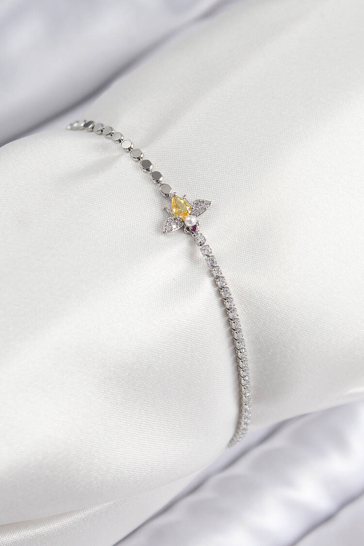 Brass Zircon Stone Bee Model Crush Chain Silver Color Women's Bracelet