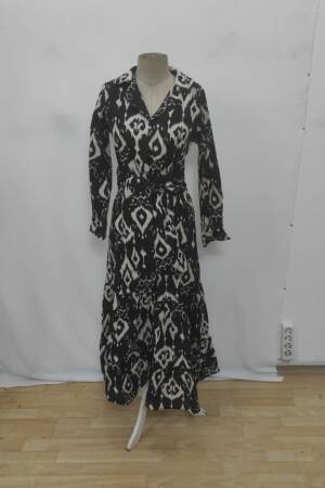 Black Casual Elegant Shirt Dress Maxi With 3/4 Sleeves