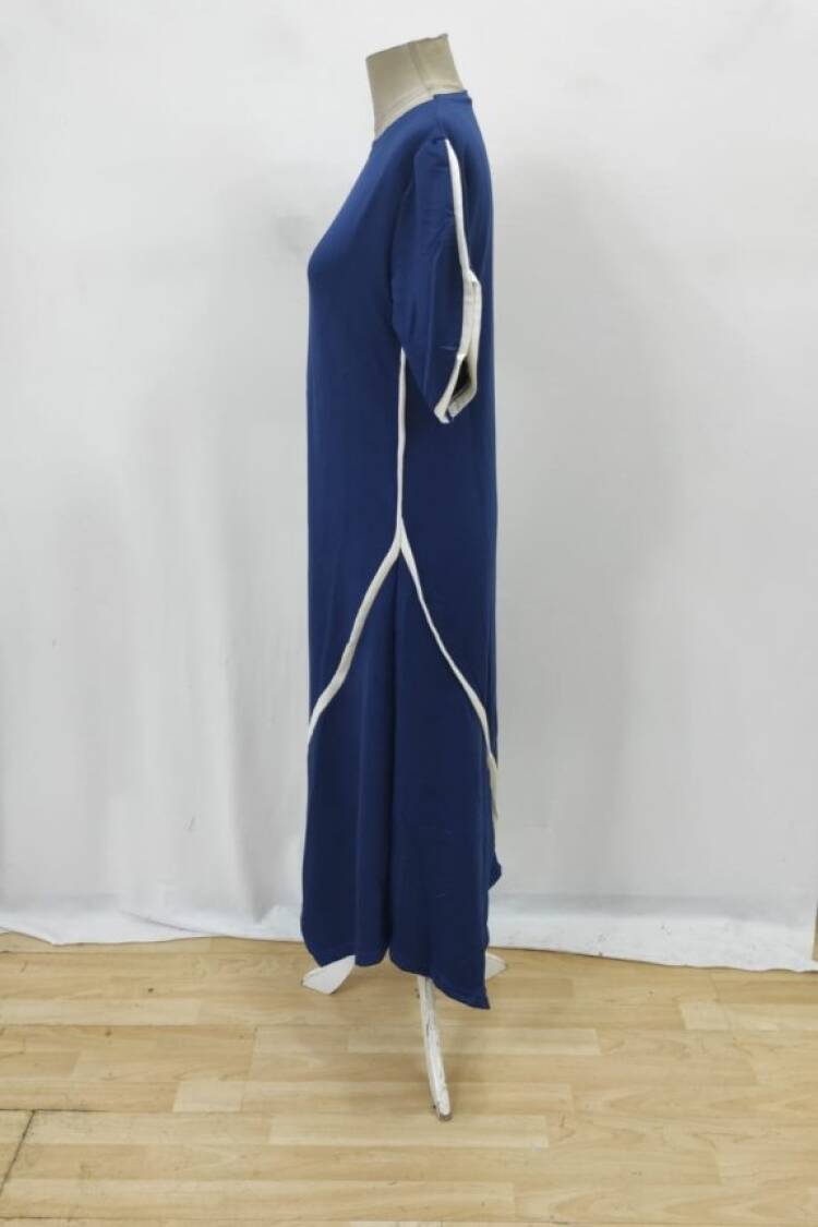 Elegant NavyA-Line Midi Dress With Short Sleeves