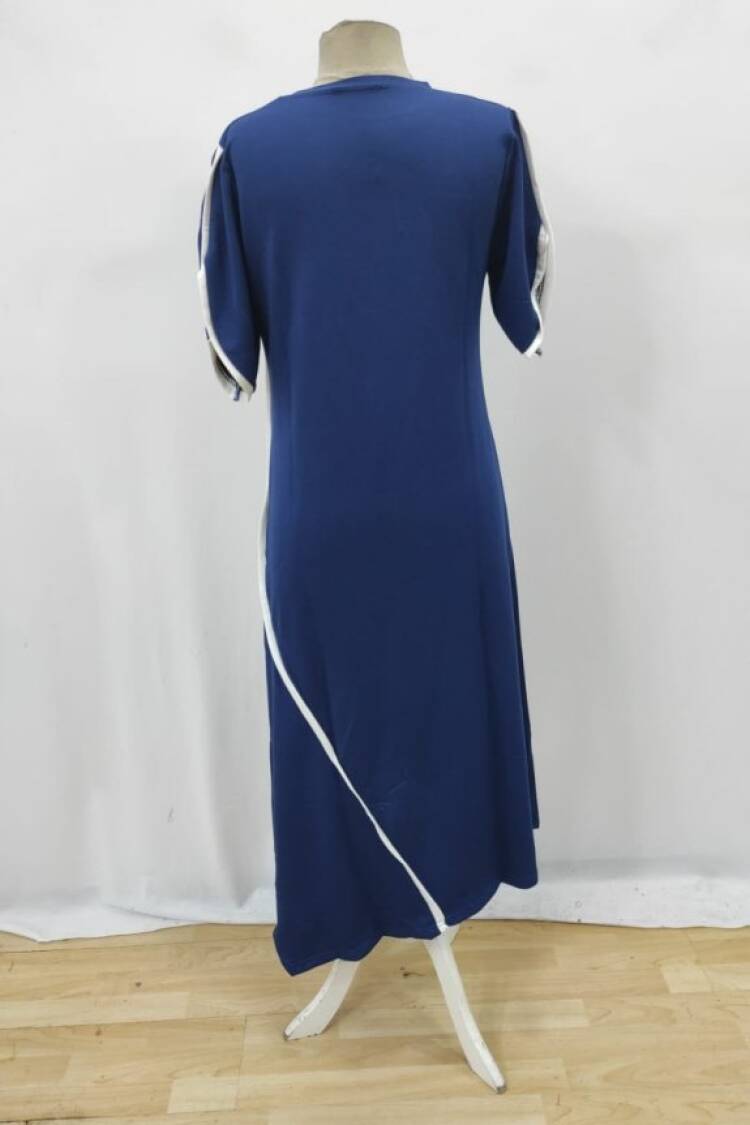 Elegant NavyA-Line Midi Dress With Short Sleeves