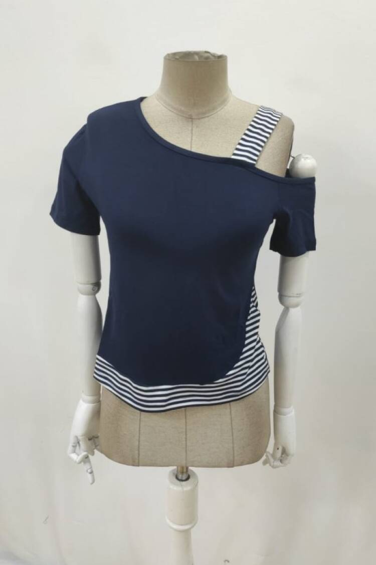 Navy Blue Casual One Shoulder Neck Blouse