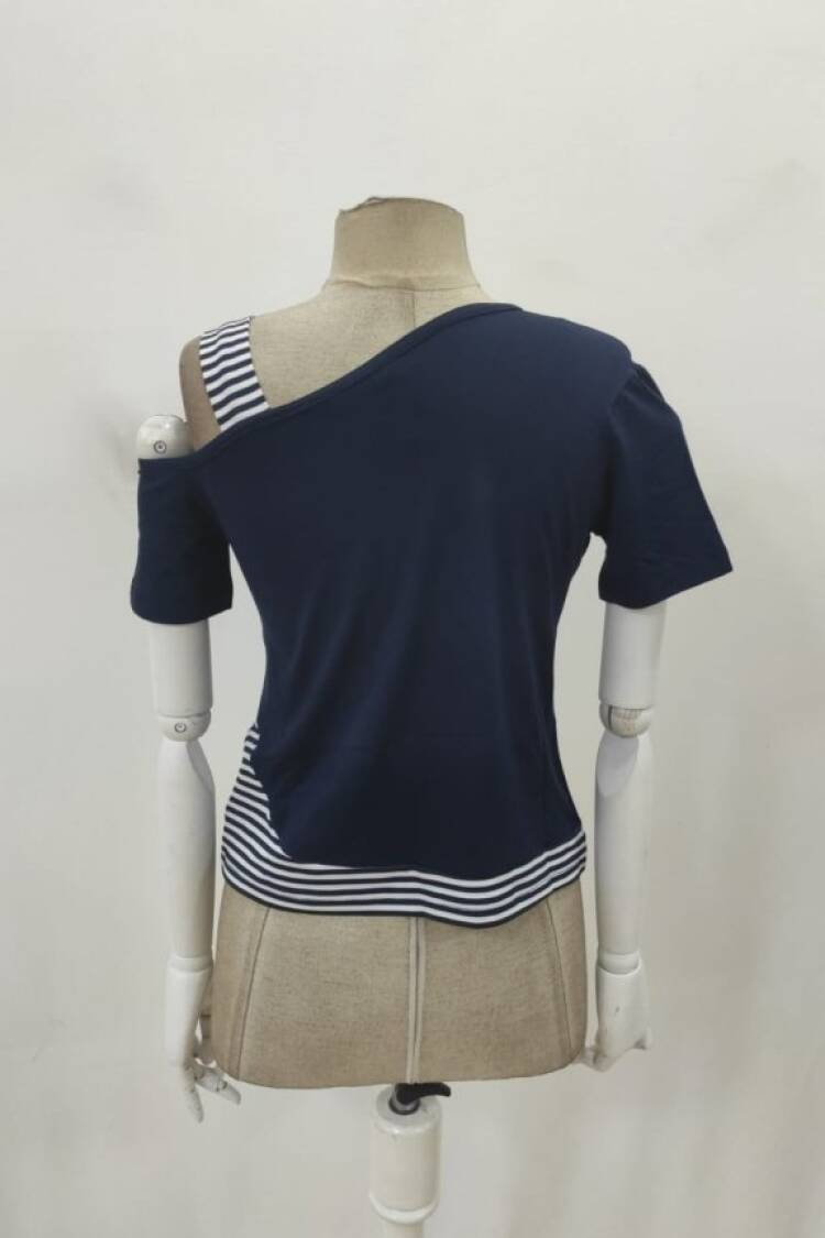 Navy Blue Casual One Shoulder Neck Blouse