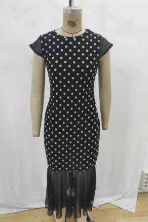 Black Dress Sexy Elegant Formal Polka Dot Bodycon Midi