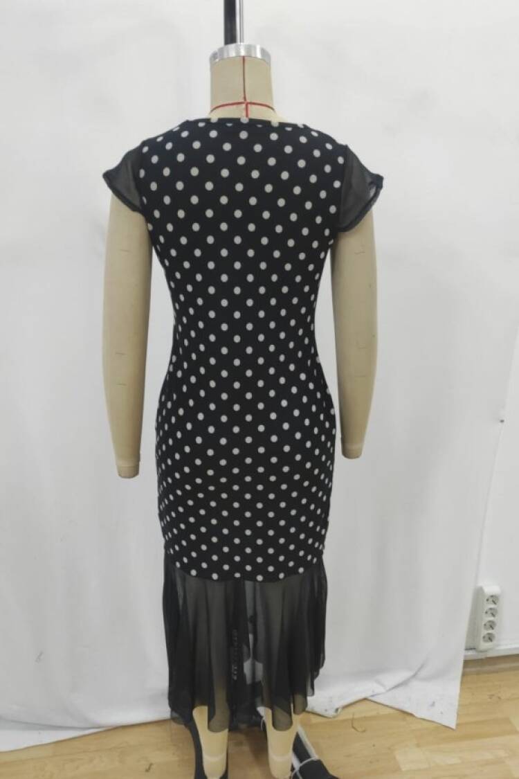 Black Dress Sexy Elegant Formal Polka Dot Bodycon Midi