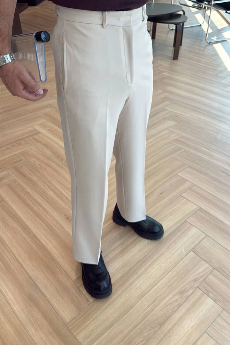 Beige Chinos Pants – Elegant Straight Leg High Waist