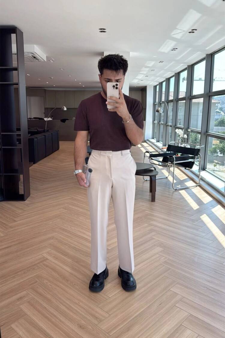 Beige Chinos Pants – Elegant Straight Leg High Waist