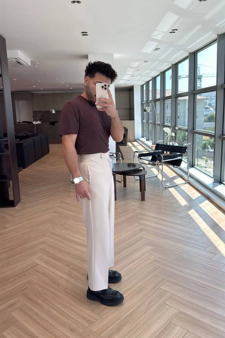 Beige Chinos Pants – Elegant Straight Leg High Waist