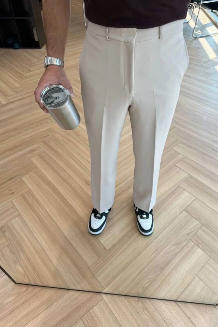 Beige Chinos Pants – Elegant Straight Leg High Waist