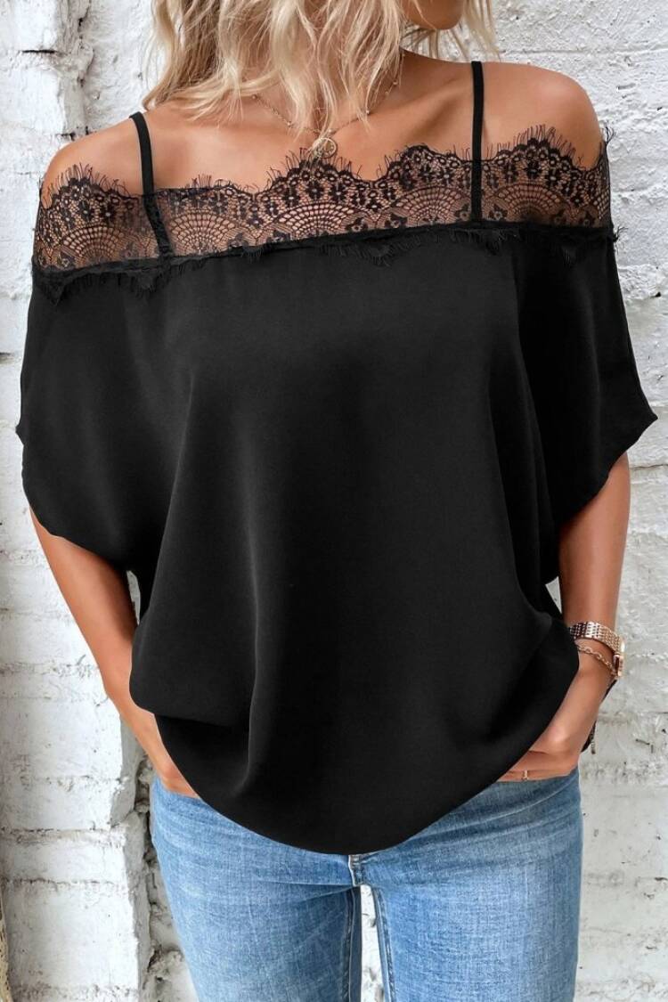 Black Blouse With Off Shoulder Neck And Half Sleeves