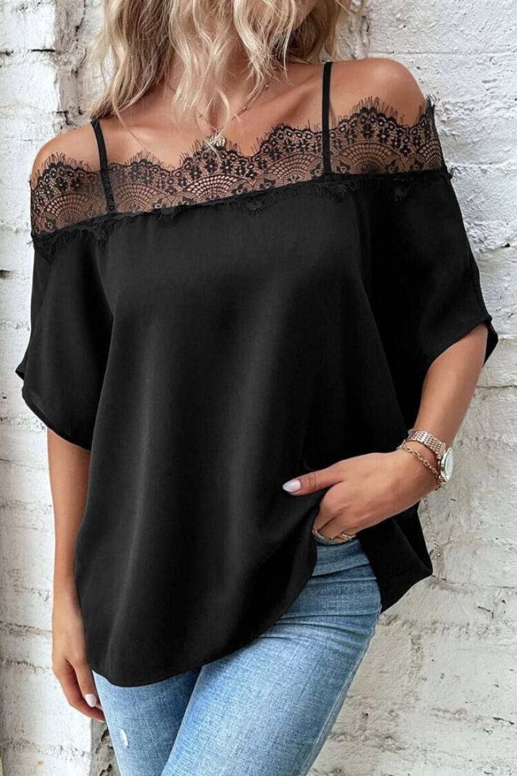 Black Blouse With Off Shoulder Neck And Half Sleeves