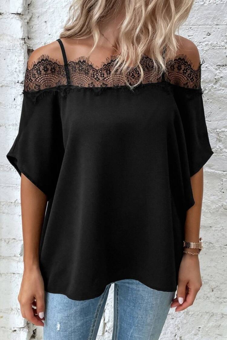 Black Blouse With Off Shoulder Neck And Half Sleeves