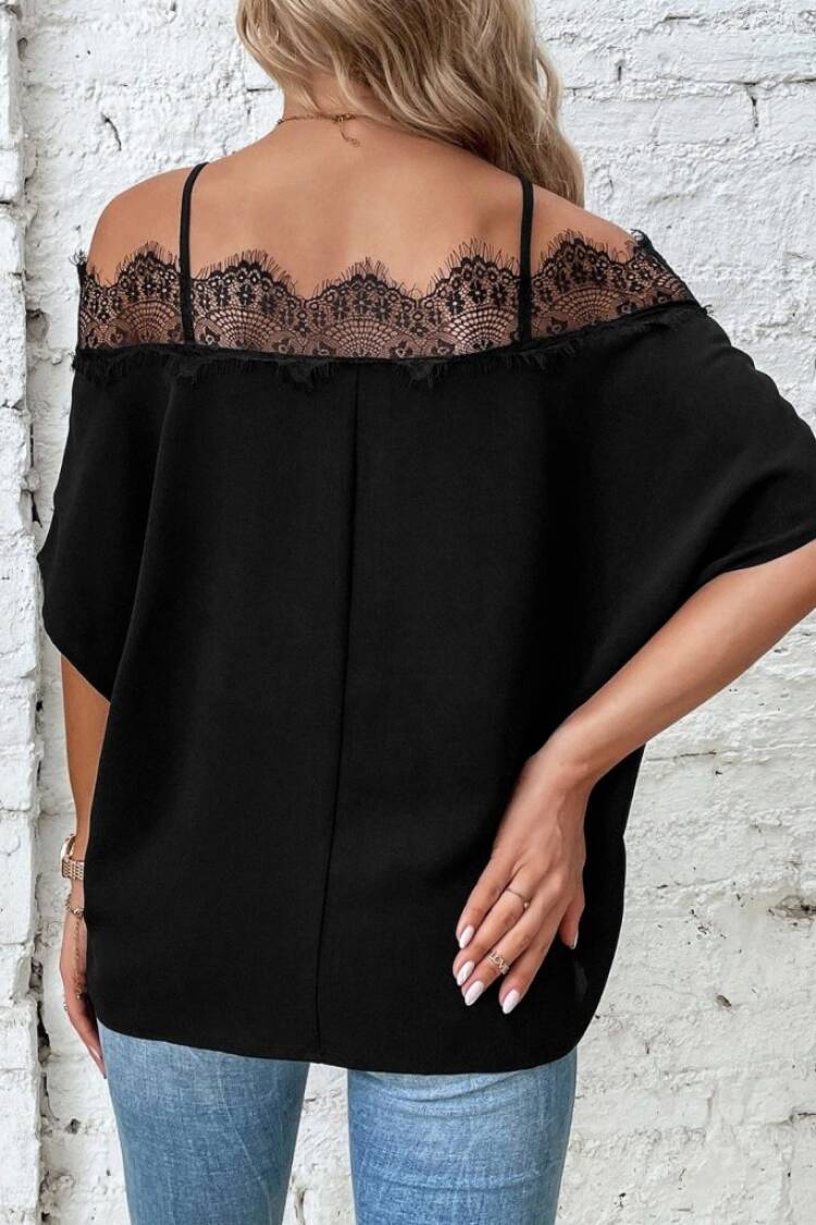 Black Blouse With Off Shoulder Neck And Half Sleeves