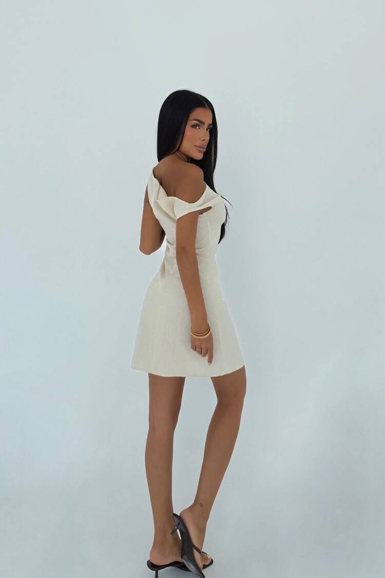 Beige One Shoulder Neck Bodycon Mini Dress