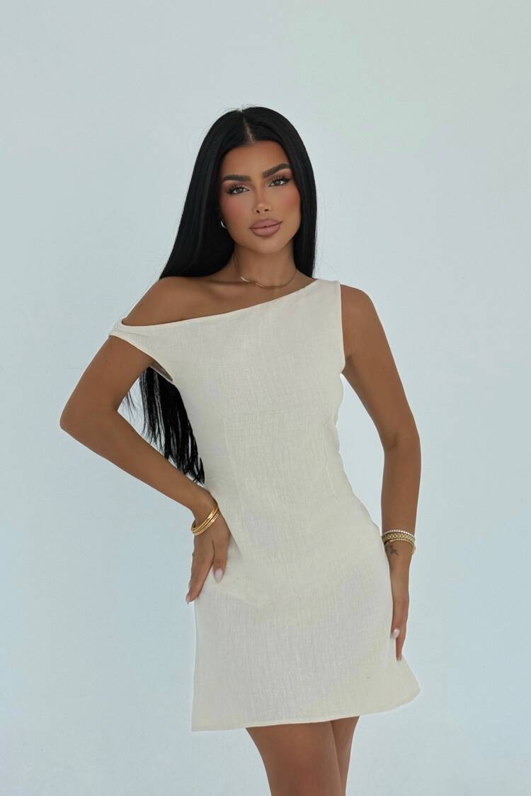Beige One Shoulder Neck Bodycon Mini Dress