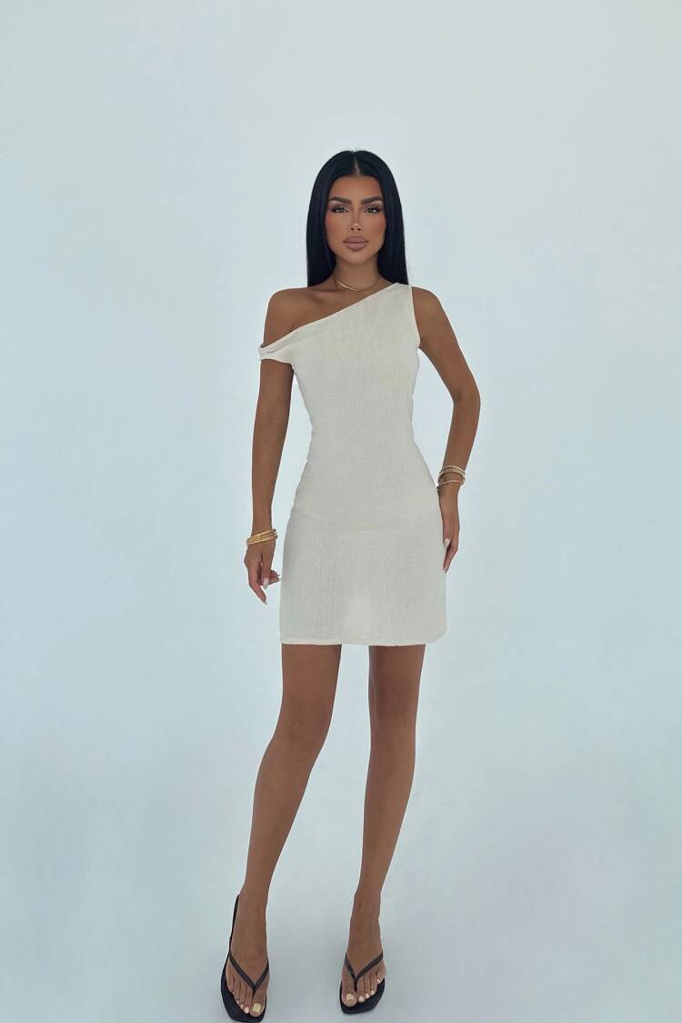 Beige One Shoulder Neck Bodycon Mini Dress
